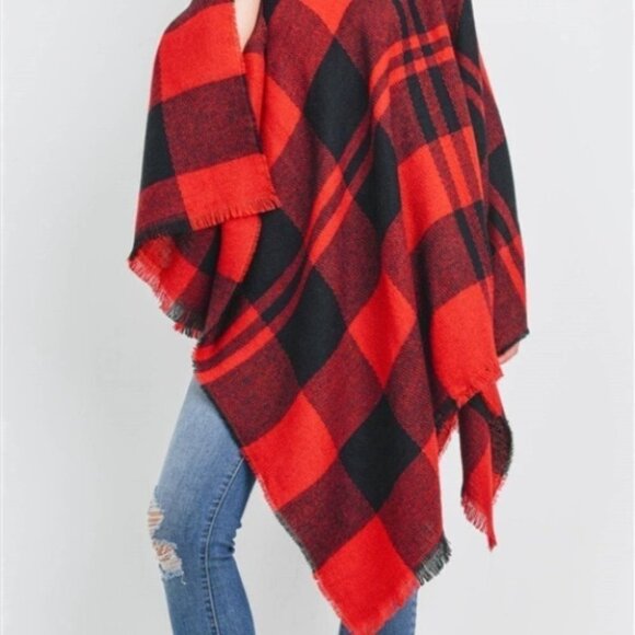 CHIC Plaid Print Knit Turtleneck Poncho Top - Picture 5 of 7